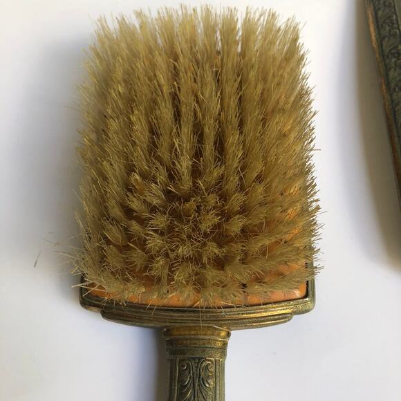 Mid Century Patina Silver Tone Vanity Set Hand Mirror Hair Brush Vintage Set - Picture 6 of 10